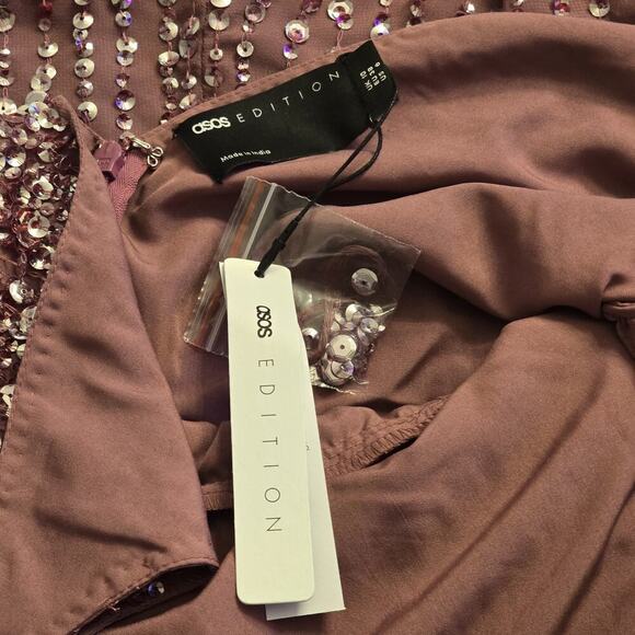 Asos Design  Embellished Maxi Drape Side Cami Dress Orchid Color  Size 6 Formal - Picture 9 of 14